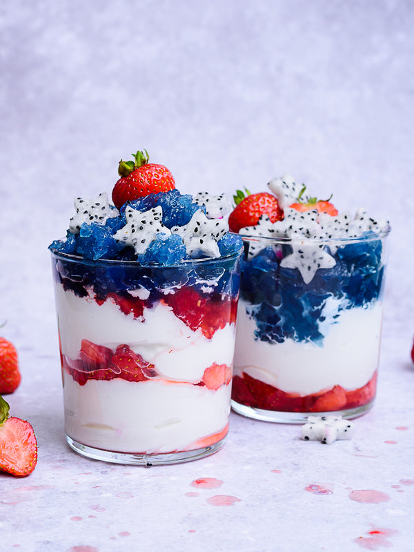 Easy jelly & cream and fruit dessert parfaits idea ( perfect for 4th of July)